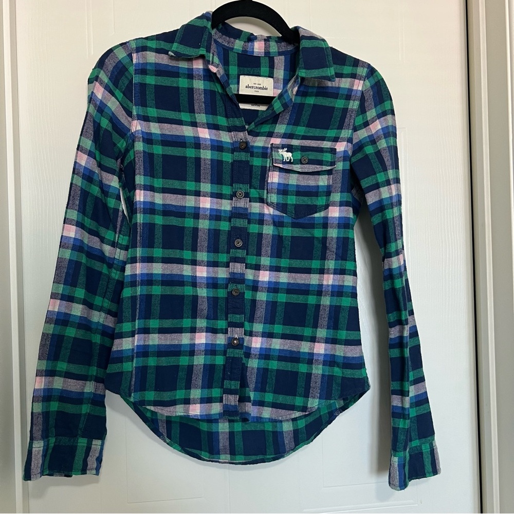 Abercrombie Kids Green and Blue Plaid Button Down Shirt